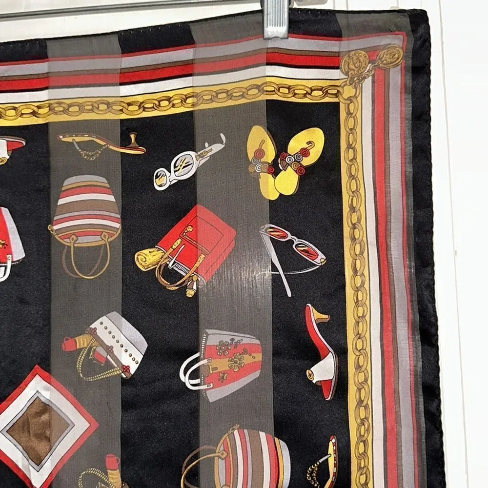 Cejon beach themed black, red, gold,‎ white & gray silk square scarf